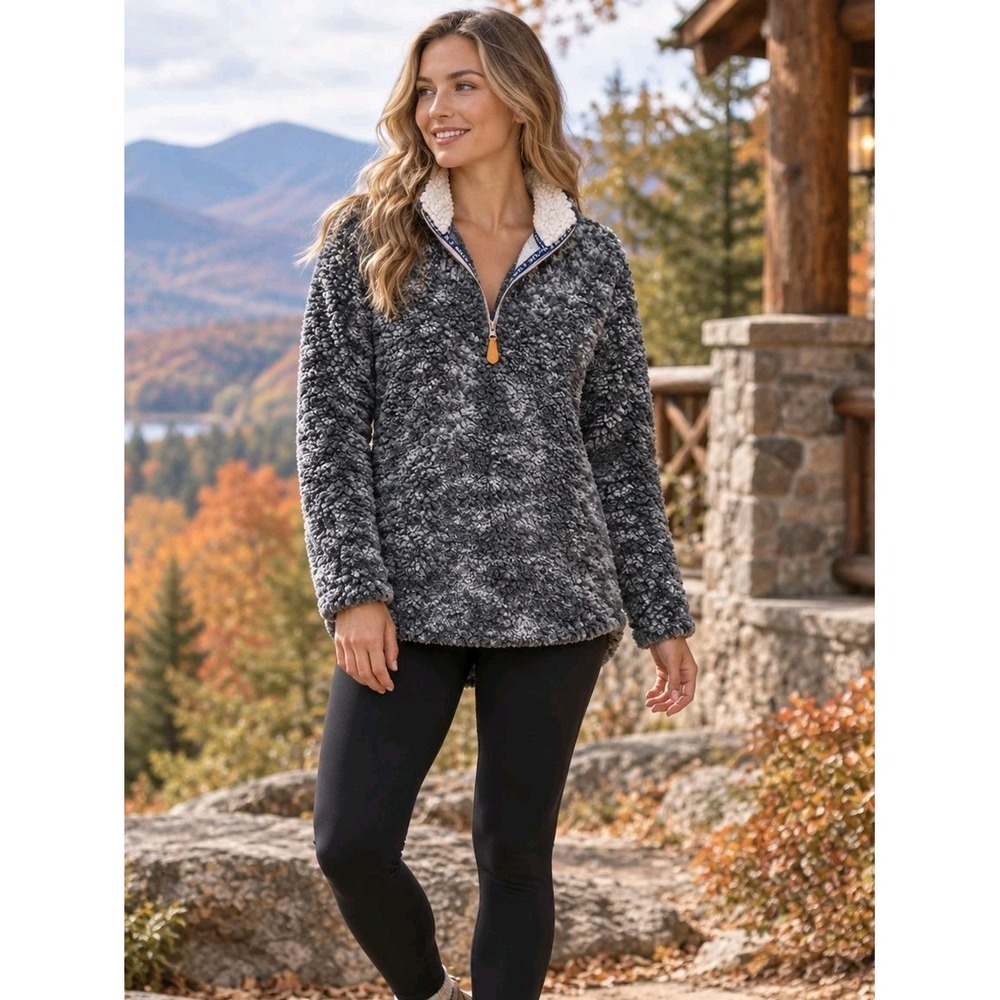Simply Southern Faux Fur Sherpa Quarter Zip Sweatshirt Womens XL Cozy Layer Fall